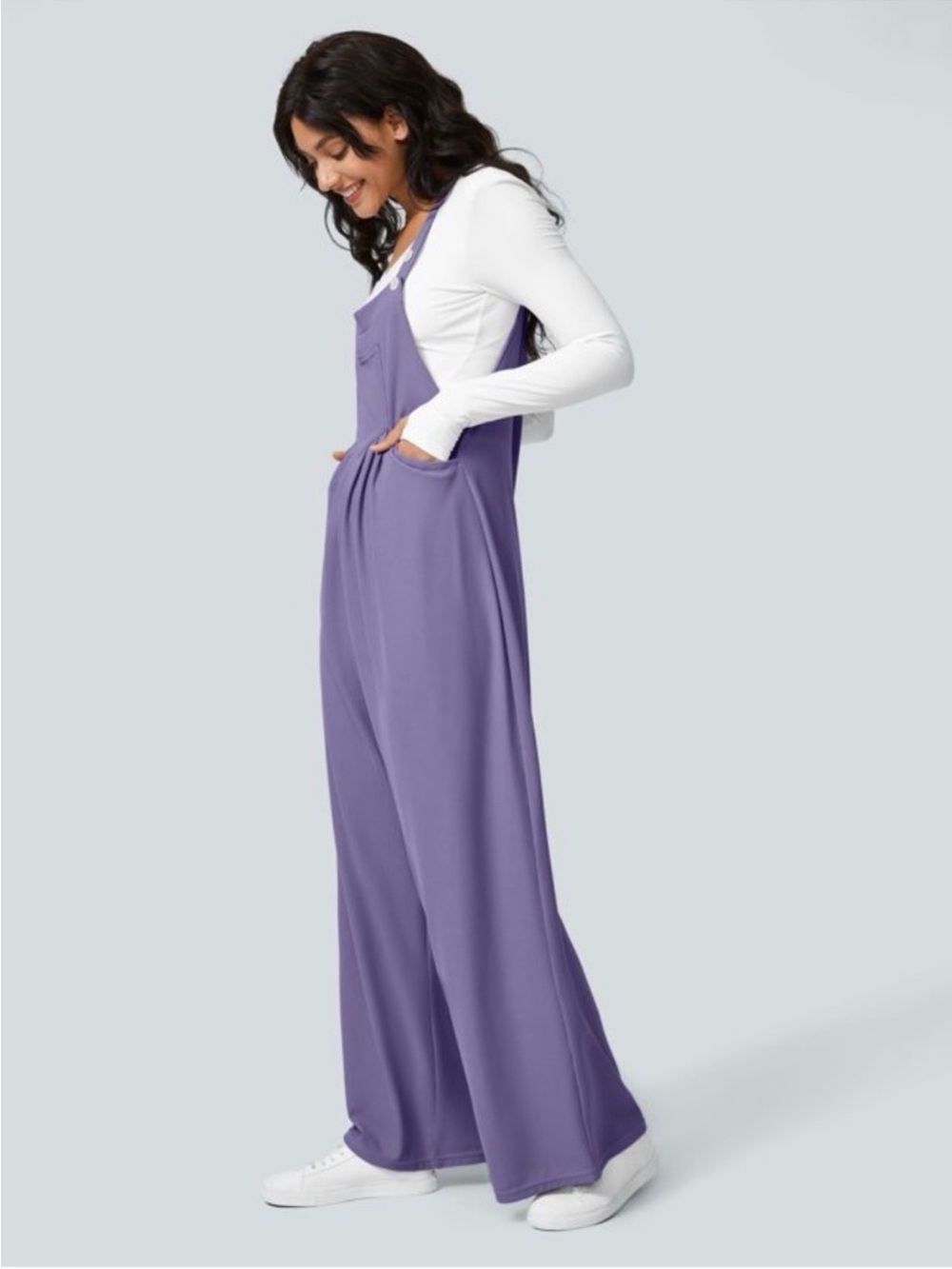 NWT Halara Mellow Purple Pockets Waffle Casual Overalls Women’s XL Boho Comfy